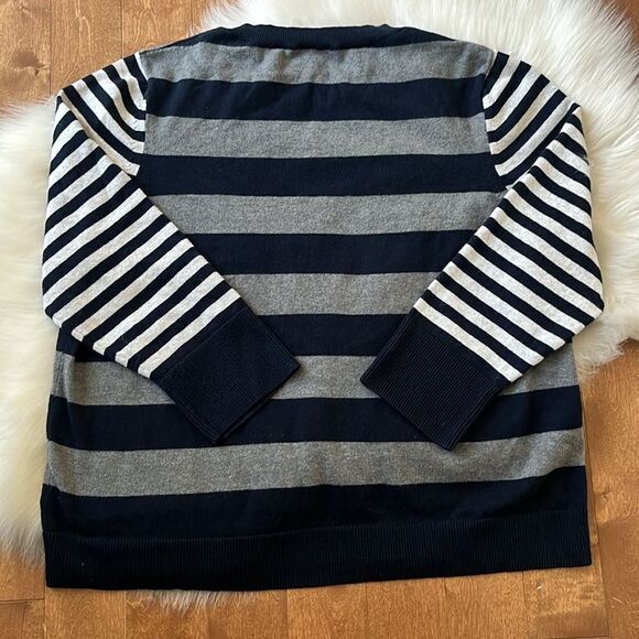 Lisa Todd Skip A Beat Multi-Stripe Cotton Cashmere Sweater w/ Embroidered Hearts - Picture 5 of 8